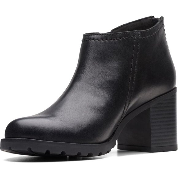 NEW CLARKS Leather Leda Step Heeled Booties black for women 462mn - Picture 4 of 6